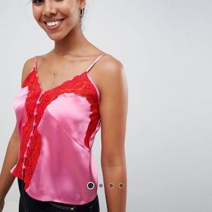 LINGERIE CAMI WITH LACE + button detail